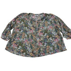 J.Jill Womens Floral Button-Up Blouse M Petite Multicolor 100% Rayon Lightweight
